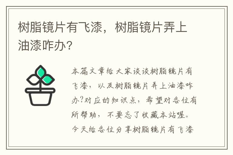 树脂镜片有飞漆，树脂镜片弄上油漆咋办?