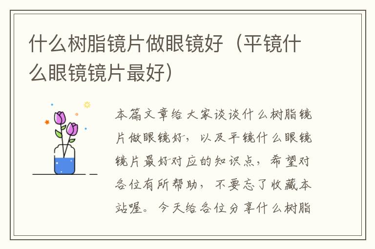 什么树脂镜片做眼镜好（平镜什么眼镜镜片最好）