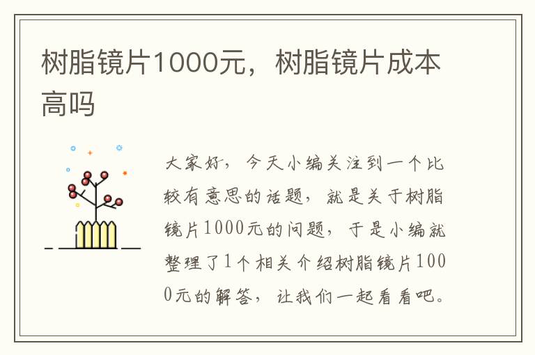 树脂镜片1000元，树脂镜片成本高吗