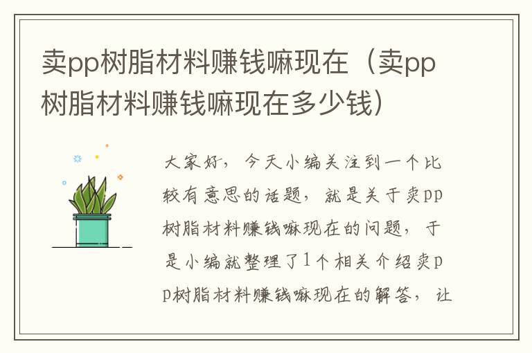 卖pp树脂材料赚钱嘛现在（卖pp树脂材料赚钱嘛现在多少钱）