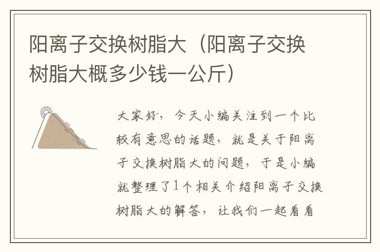 阳离子交换树脂大（阳离子交换树脂大概多少钱一公斤）