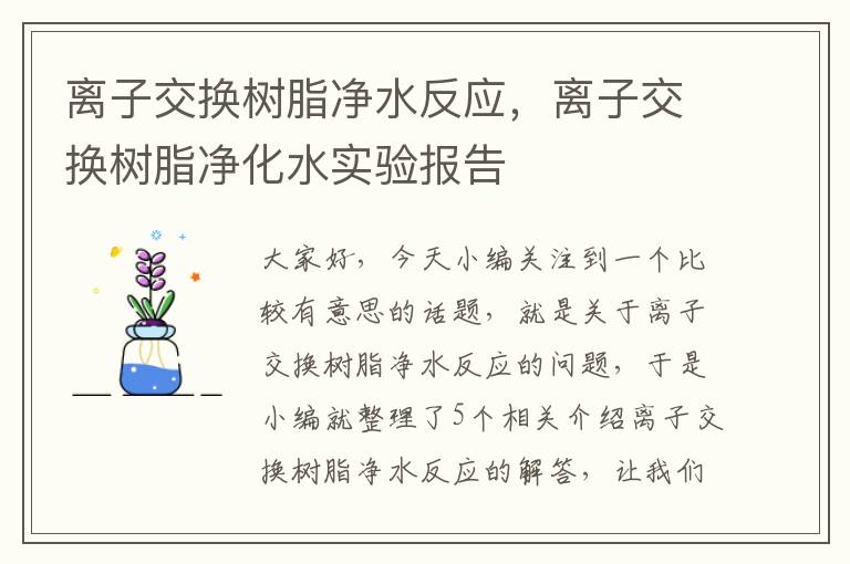 离子交换树脂净水反应，离子交换树脂净化水实验报告