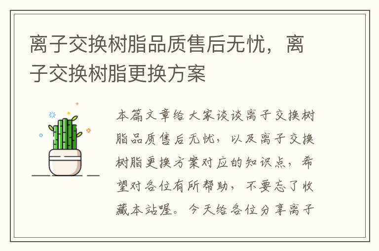 离子交换树脂品质售后无忧，离子交换树脂更换方案