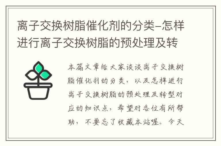 离子交换树脂催化剂的分类-怎样进行离子交换树脂的预处理及转型