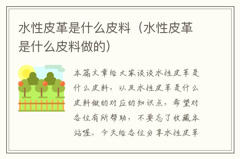 水性皮革是什么皮料（水性皮革是什么皮料做的）