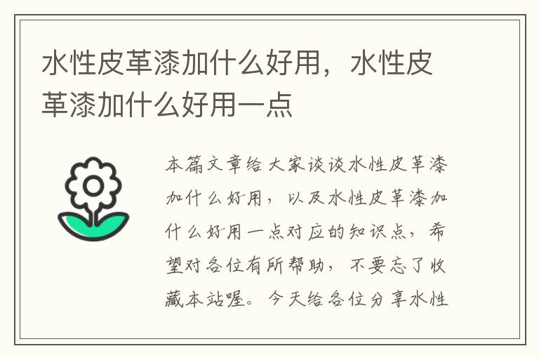 水性皮革漆加什么好用，水性皮革漆加什么好用一点