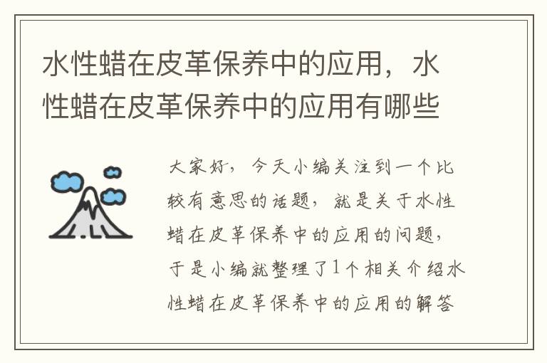 水性蜡在皮革保养中的应用，水性蜡在皮革保养中的应用有哪些