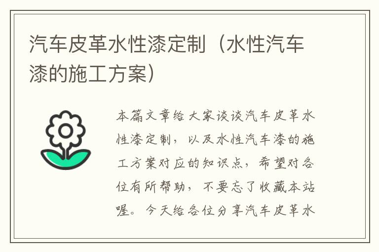 汽车皮革水性漆定制（水性汽车漆的施工方案）