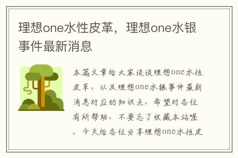 理想one水性皮革，理想one水银事件最新消息