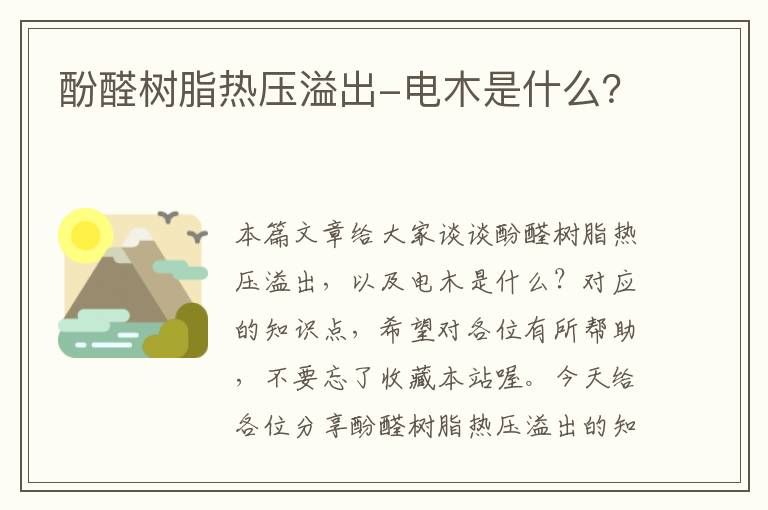 酚醛树脂热压溢出-电木是什么？